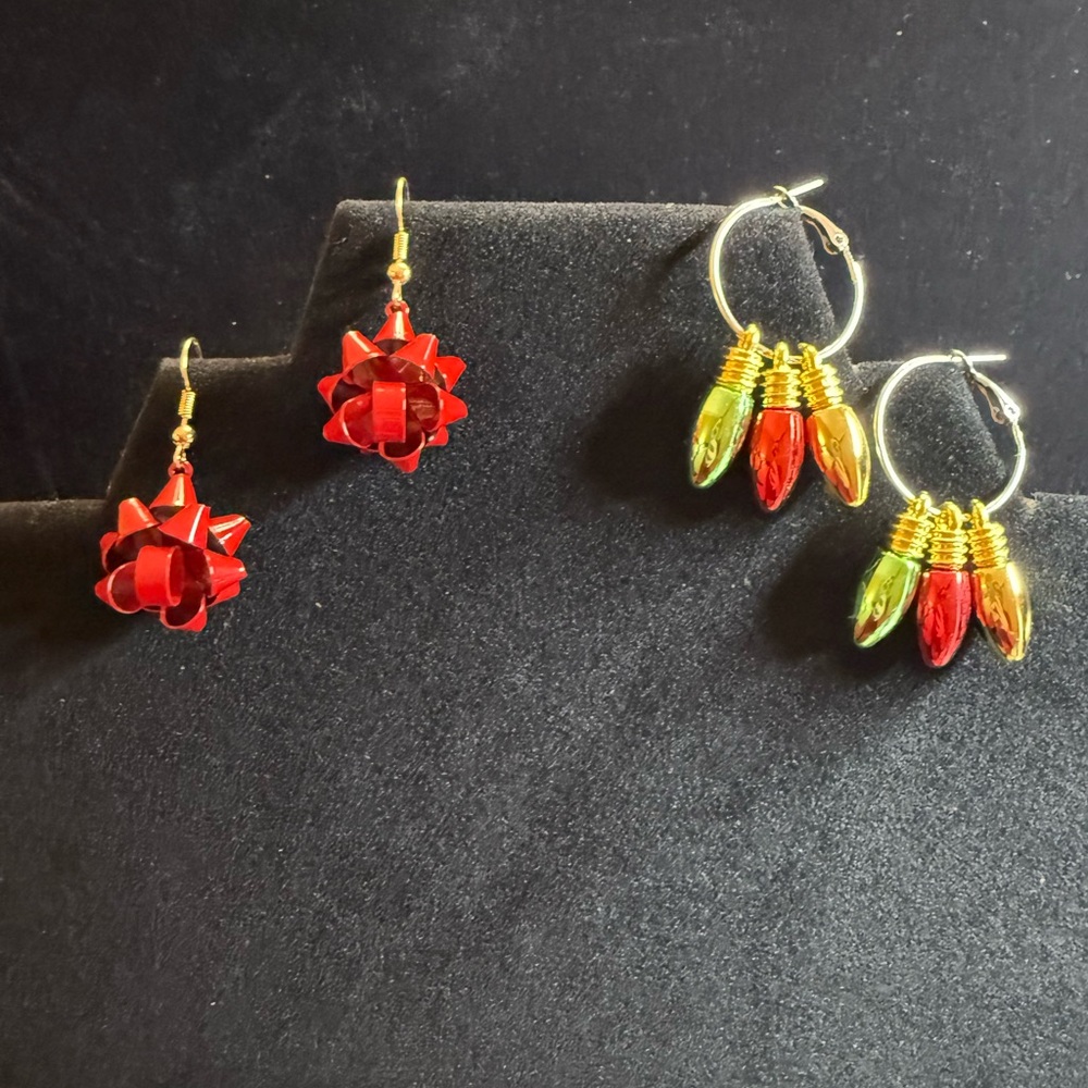 Festive Holiday Earrings Set of 2 Pairs of Dangle Earrings